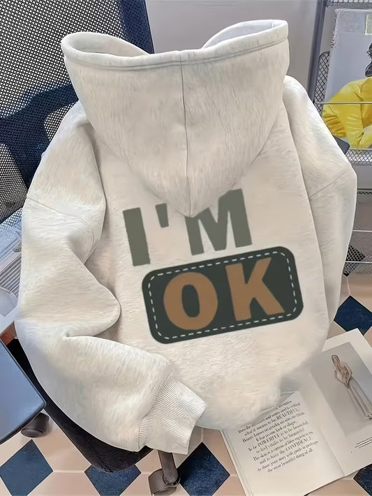 Women’s “I’m OK” Oversized Hoodie – Casual Comfort Graphic Pullover