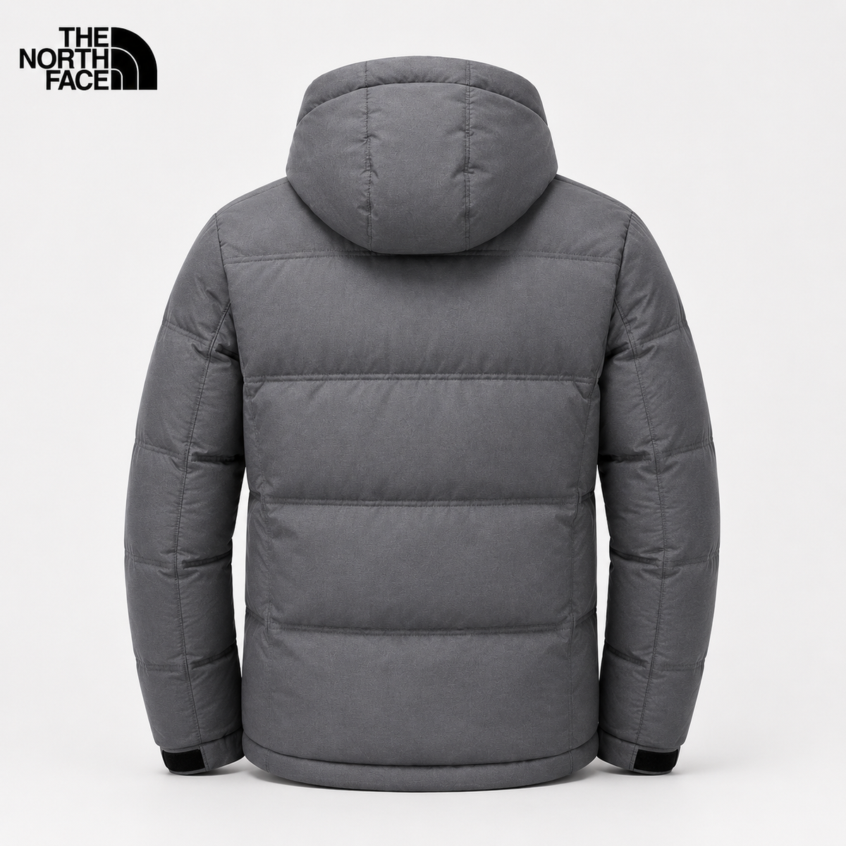 Back view of men's dark gray padded hooded winter jacket