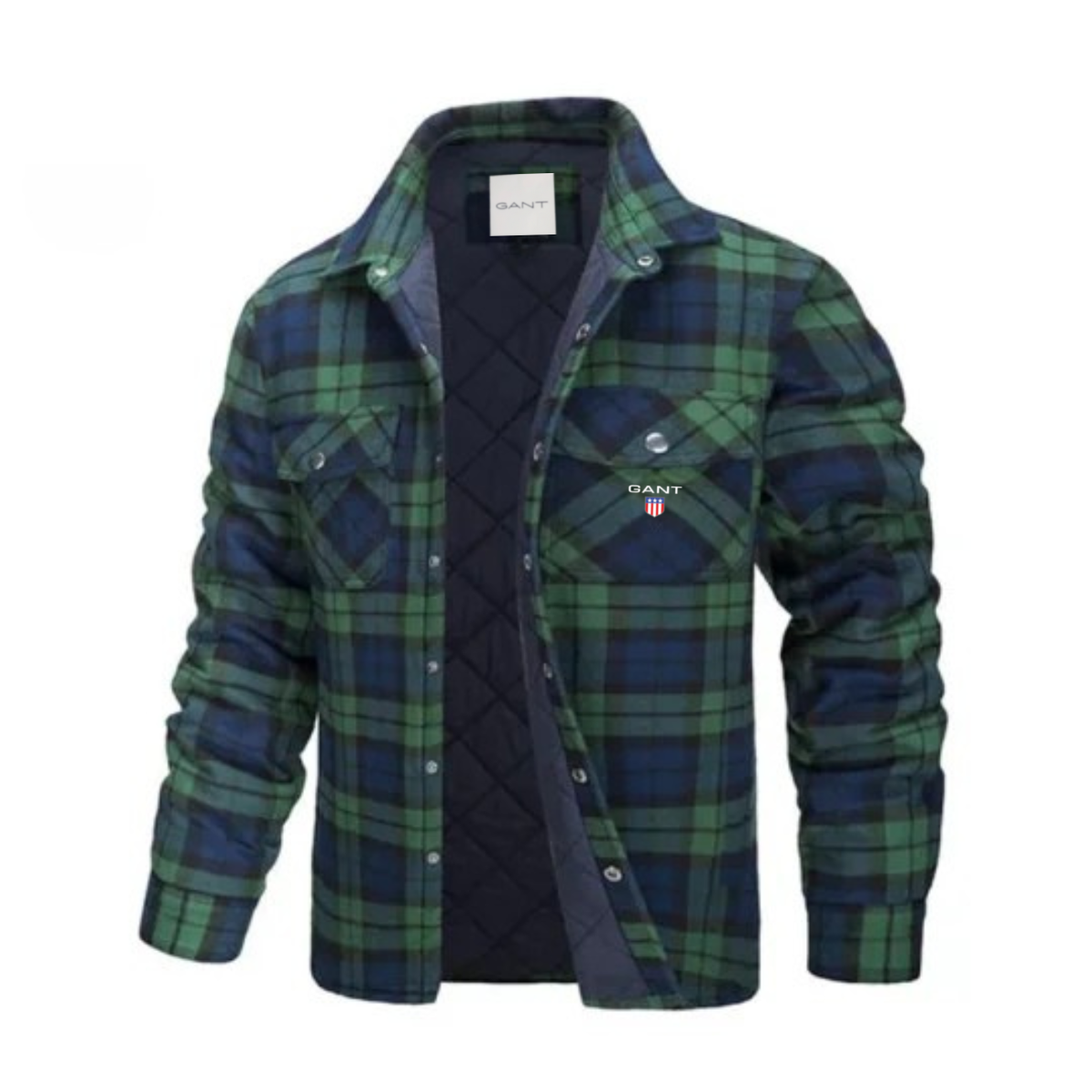 Men's quilt-lined plaid flannel shirt jacket – Green