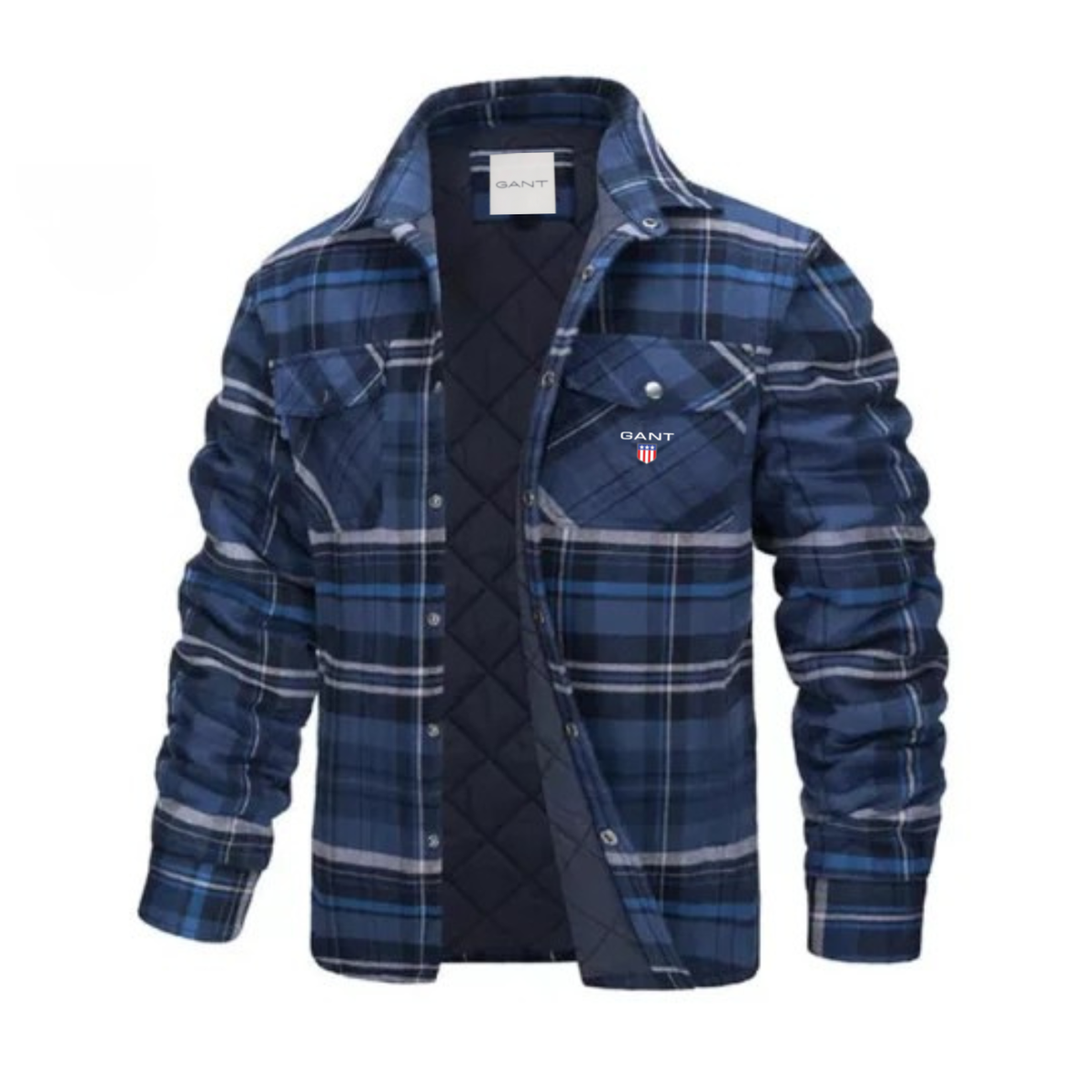 Men's quilt-lined plaid flannel shirt jacket – Blue Gray