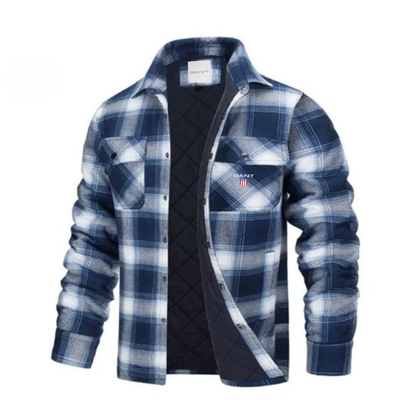 Men's quilt-lined plaid flannel shirt jacket – Blue White