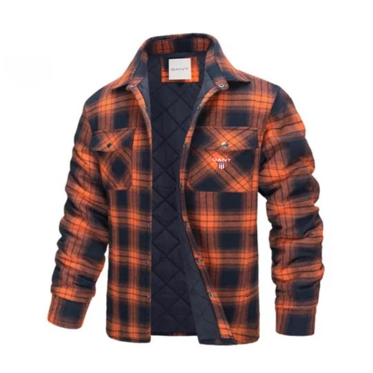 Men's quilt-lined plaid flannel shirt jacket – Orange