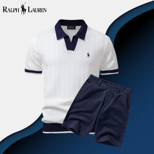 Men’s Knitted Polo & Tailored Shorts Set – Elegant Casual 2-Piece Outfit
