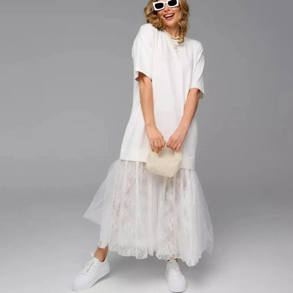 Women’s Cotton T-Shirt Dress with Patchwork Skirt