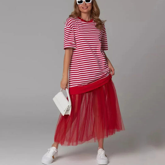 Women’s Cotton T-Shirt Dress with Patchwork Skirt