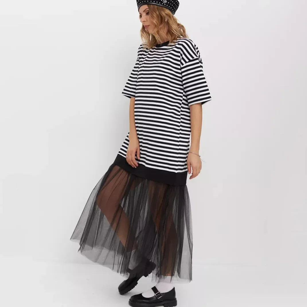 Women’s Cotton T-Shirt Dress with Patchwork Skirt
