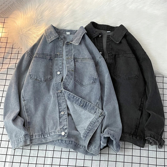 Classic Retro Denim Jacket – Black & Blue