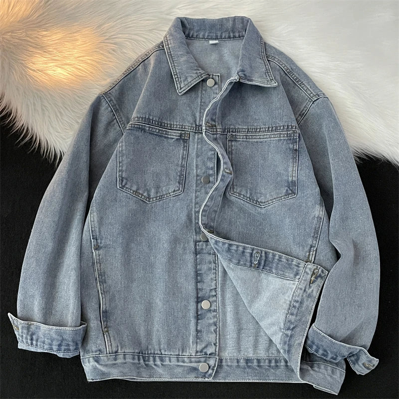 Classic Retro Denim Jacket – Black & Blue