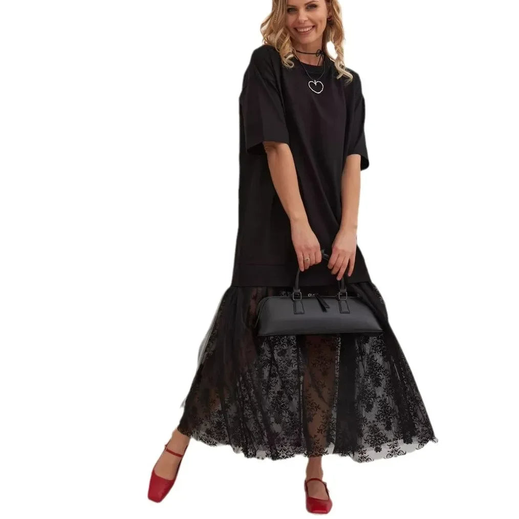 Women’s Cotton T-Shirt Dress with Patchwork Skirt