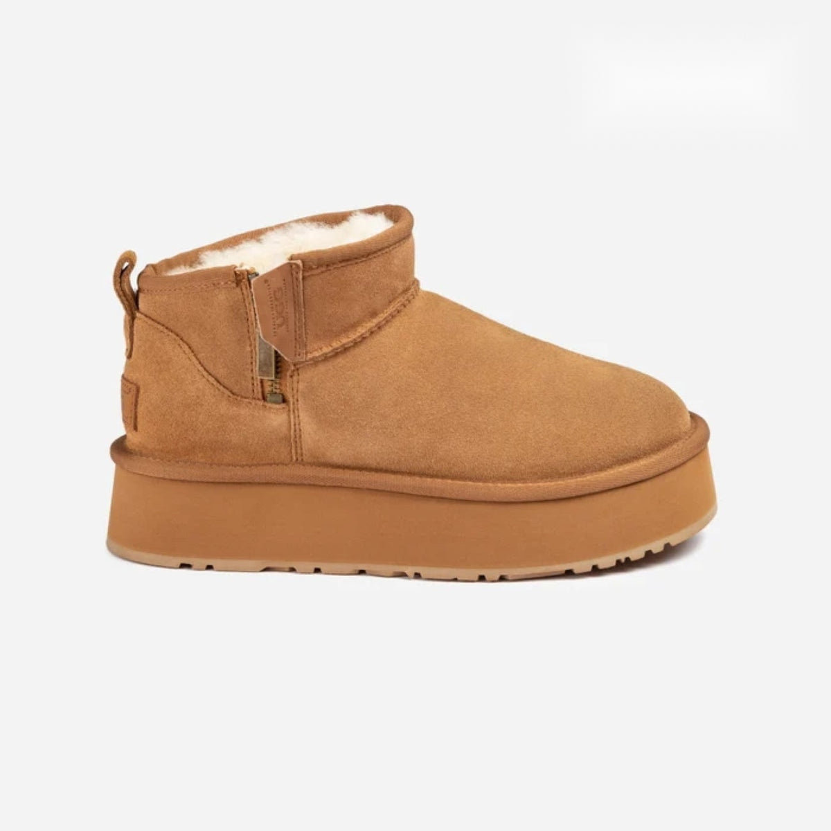 Women's fleece-lined platform mini boots – Camel