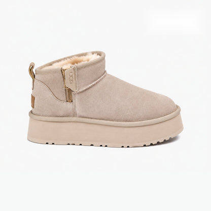 Women's fleece-lined platform mini boots – Beige