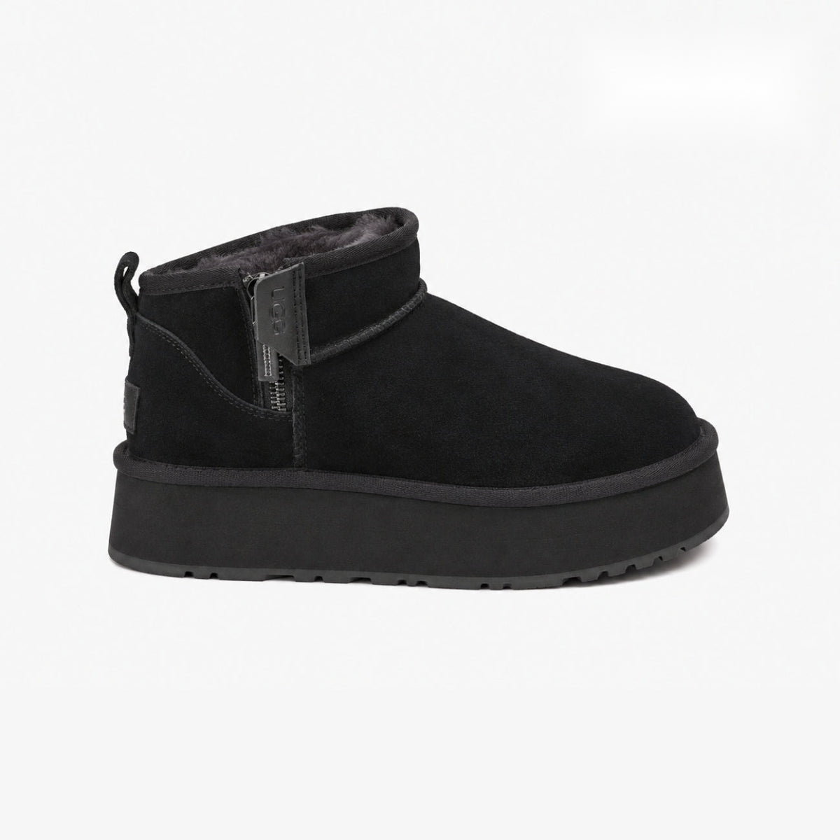 Women's fleece-lined platform mini boots – Black
