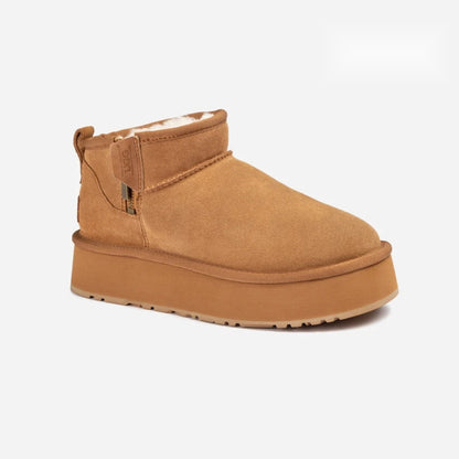 Women's fleece-lined platform mini boots – Camel