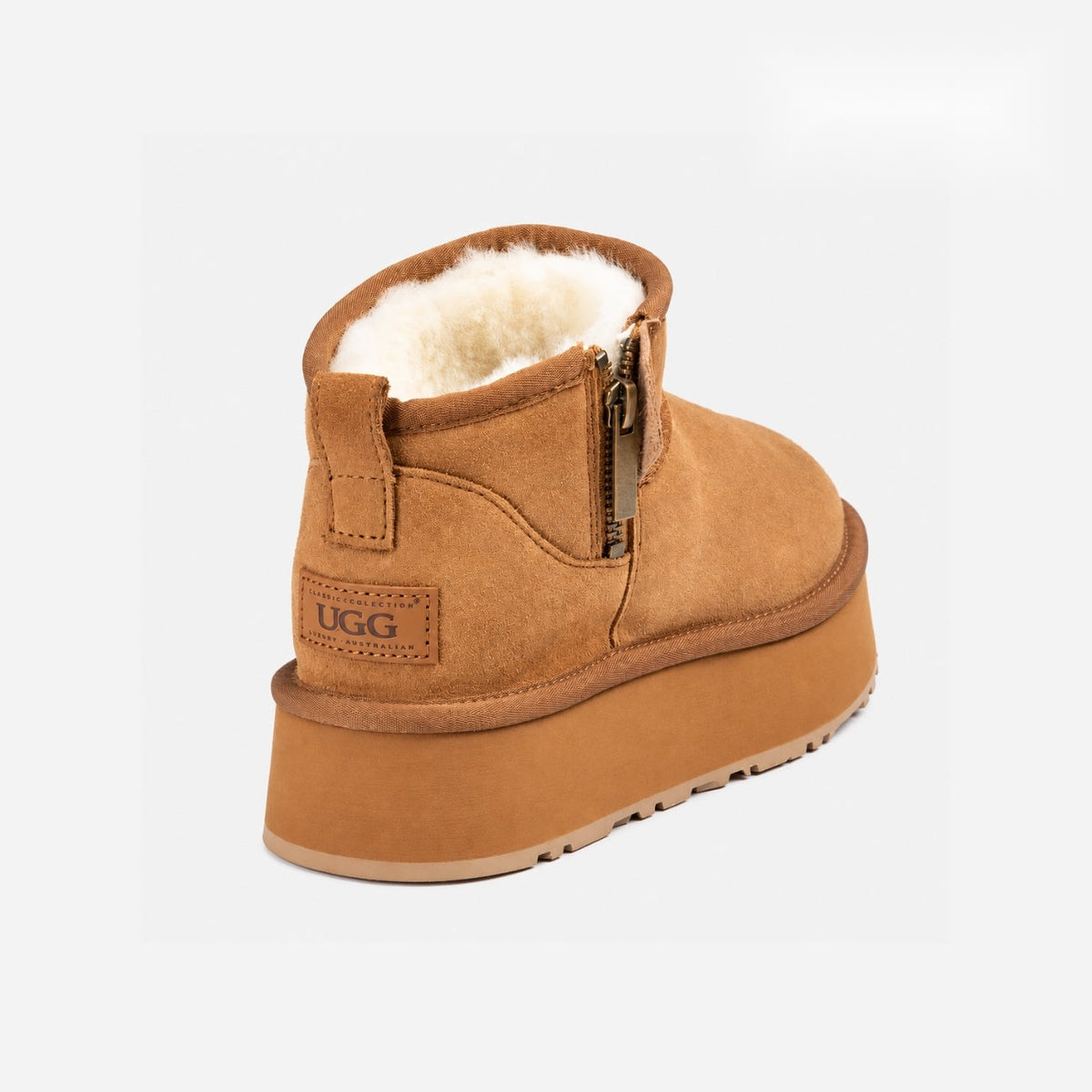Women's fleece-lined platform mini boots – Camel