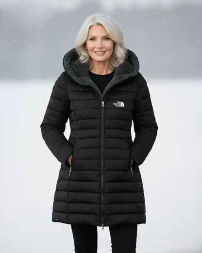 Women's fleece-lined quilted hooded coat – Black