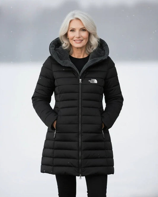 Women's fleece-lined quilted hooded coat – Black