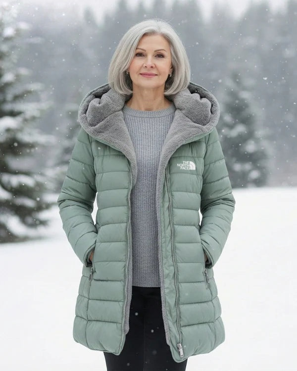 Women's fleece-lined quilted hooded coat – Light Green