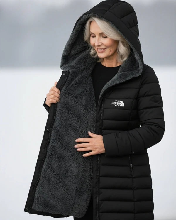 Women's fleece-lined quilted hooded coat – Black