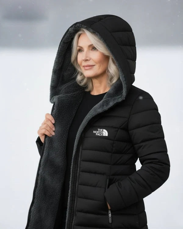 Women's fleece-lined quilted hooded coat – Black