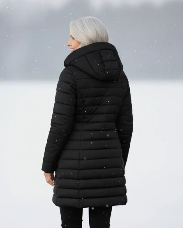 Women's fleece-lined quilted hooded coat – Black