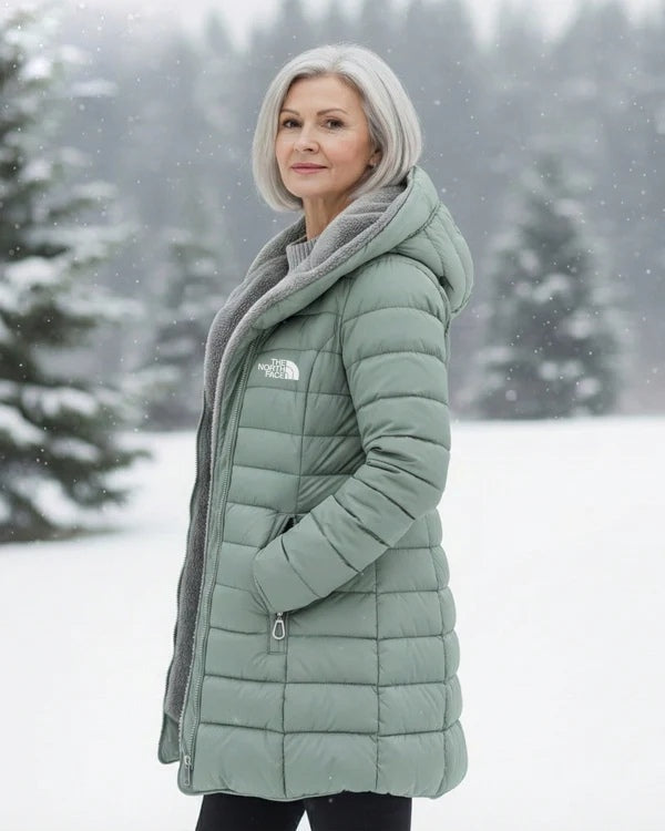 Women's fleece-lined quilted hooded coat – Light Green