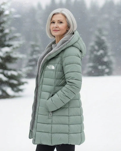 Women's fleece-lined quilted hooded coat – Light Green