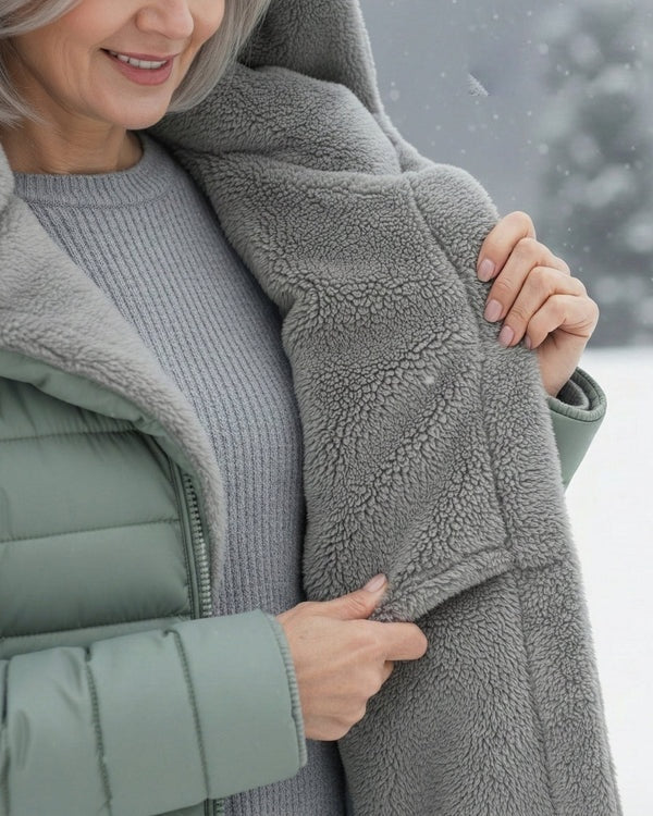 Women's fleece-lined quilted hooded coat – Light Green
