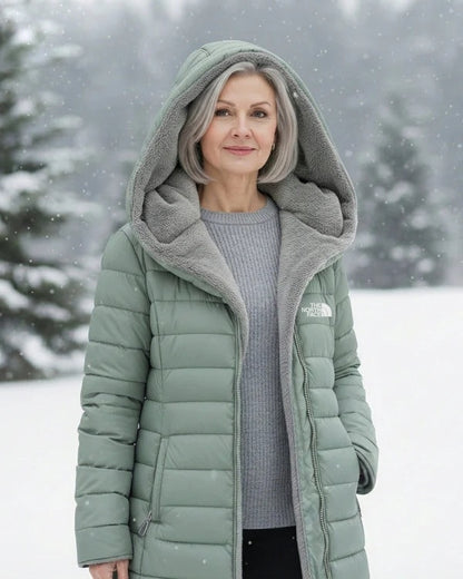 Women's fleece-lined quilted hooded coat – Light Green