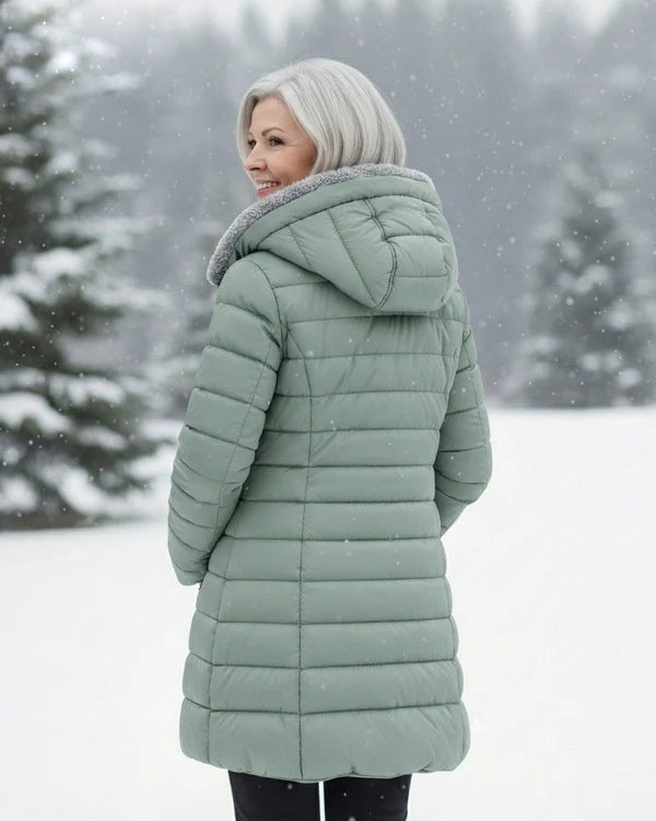 Women's fleece-lined quilted hooded coat – Light Green